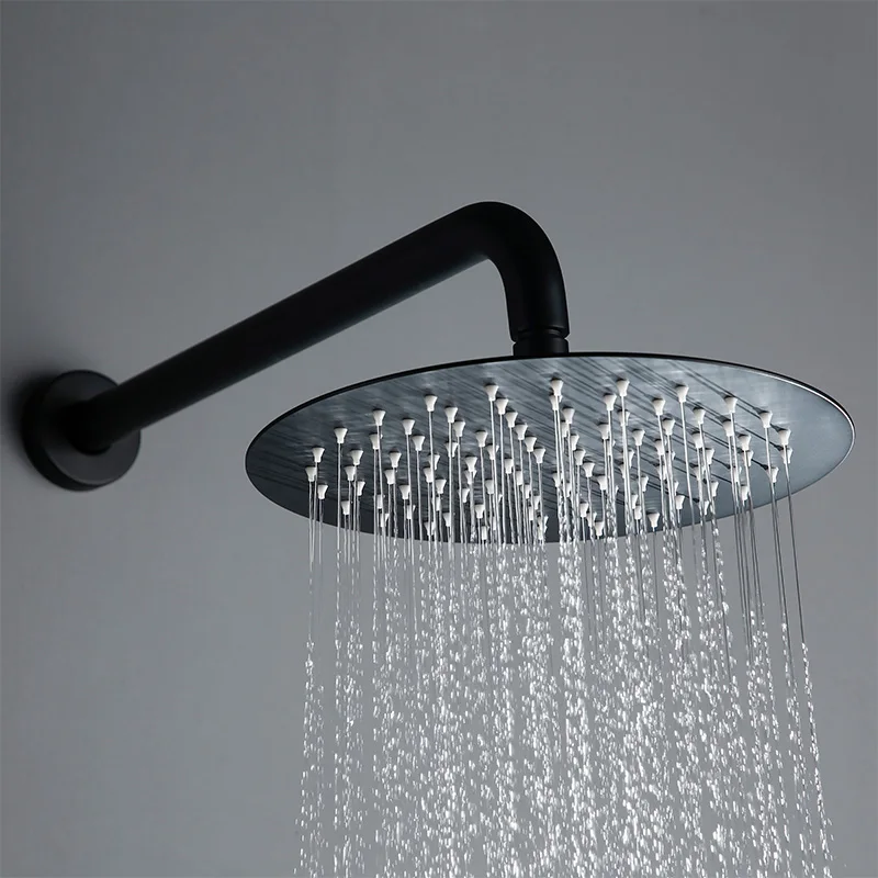 Sold Brass Matte Black Round Shower Set 8/10/12 Inch Head Straight Wall Arm Set With Mixer Taps Alba Black Bathroom Bath Faucet