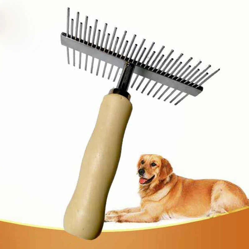 Dog Combs Round Wooden Handle Stainless Steel Combs Pet Dog Grooming