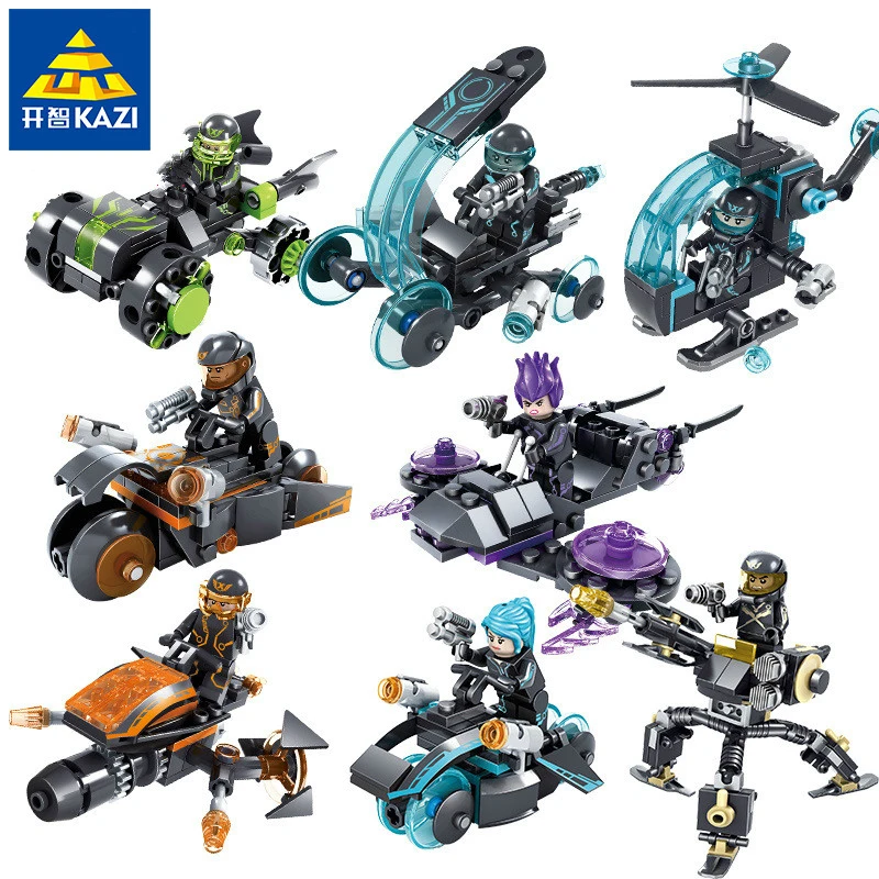 

KAZI 6601 Future Police Building Blocks MOC Bricks Assembled Motorcycle Helicopter Model Educational Toys for Children Gifts
