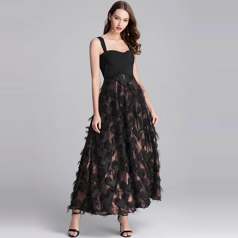 2018 Women's Gold Star Jacquard Tassel Ankle Length Dress New Sexy