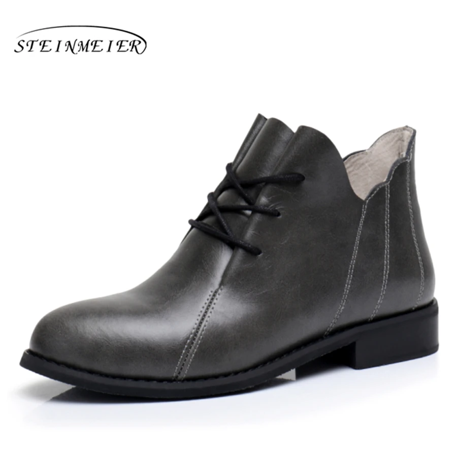 

Genuine Leather Ankle Boots Comfortable quality soft Shoes Brand Designer Handmade grey US 9.5 with fur 2018 spring