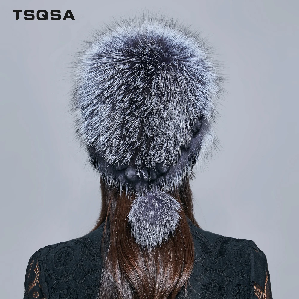 TSQSA Зима Теплая Натуральная Лиса Меховая Шапка Шапочки Мода Новые Женская Шляпа