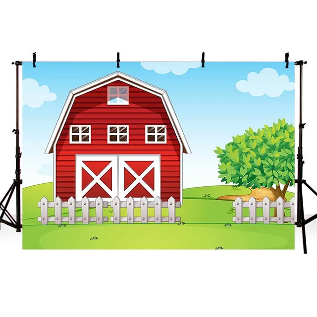 Farm Theme Photography Backdrop Red Barn Animal Barnyard House