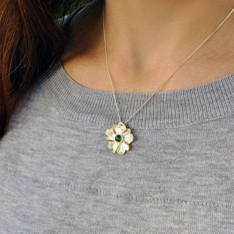 Lotus Fun реальные 925 серебро Натуральный камень ручной работы Fine Jewelry Пион цветок