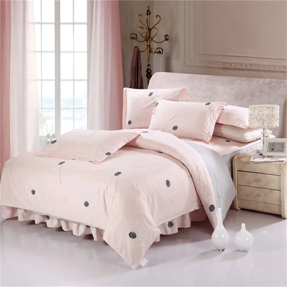 

Pastoral style pink Dandelion flower cotton bedding set queen king size kid/adult home textile bed skirt pillowcase duvet cover