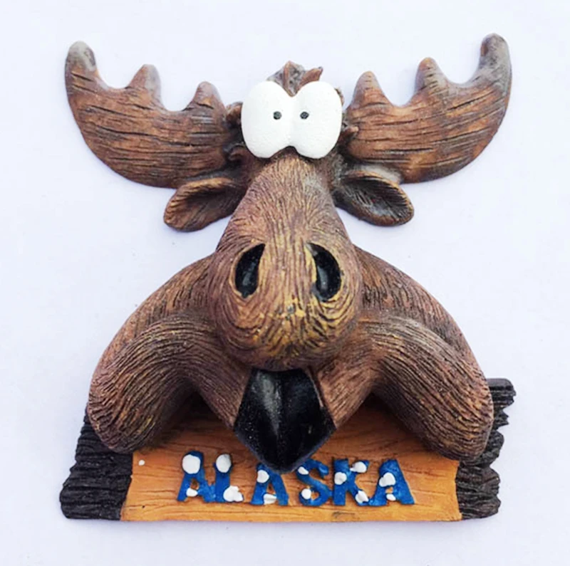 New Handmade Painted Cute Alaska Elk Head 3D Fridge US Tourism Souvenirs Refrigerator