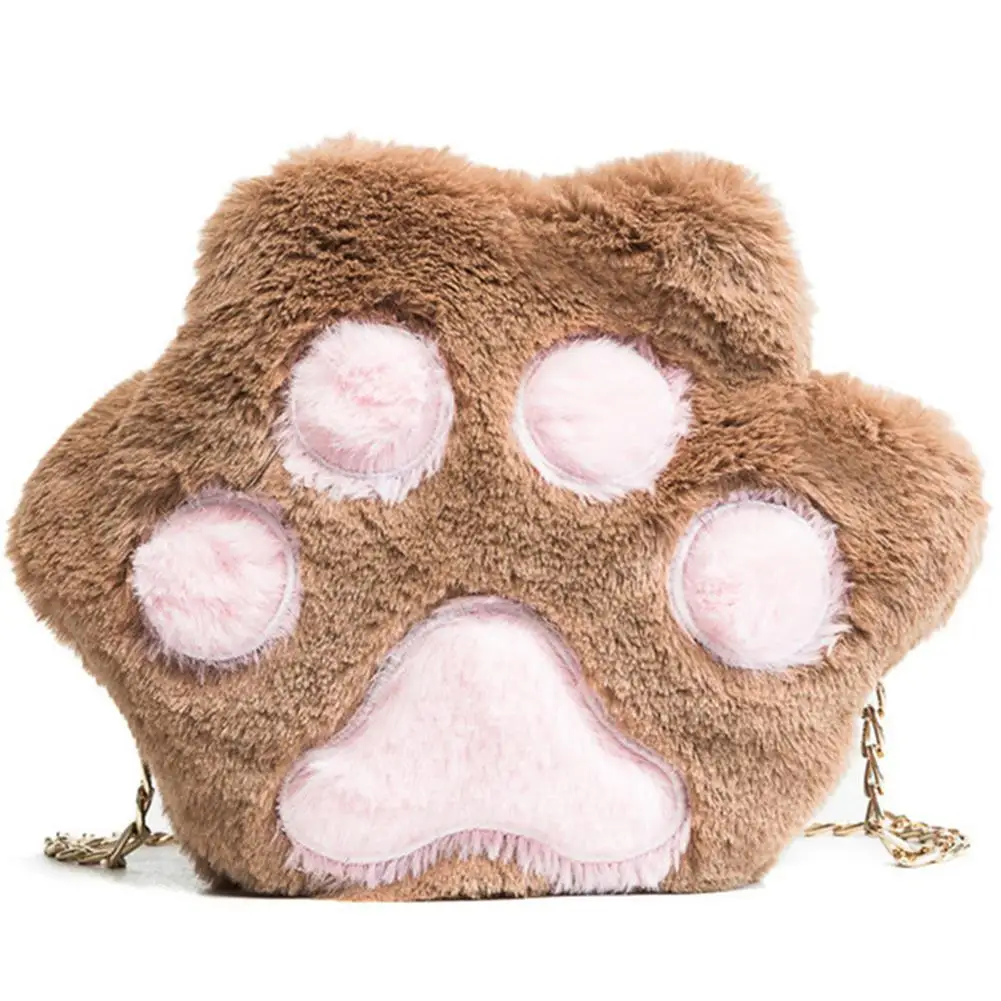

Yfashion Women Soft Plush Handbag Cute Cartoon Cat Paw Single Chain Shoulder Bag Crossbody Bags For Women 2019