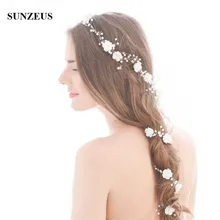Beautiful Hand-made Flowers Pearls Bridal Hair Chain 90 CM Long Wedding Head Sash Headband Accessories SQ094