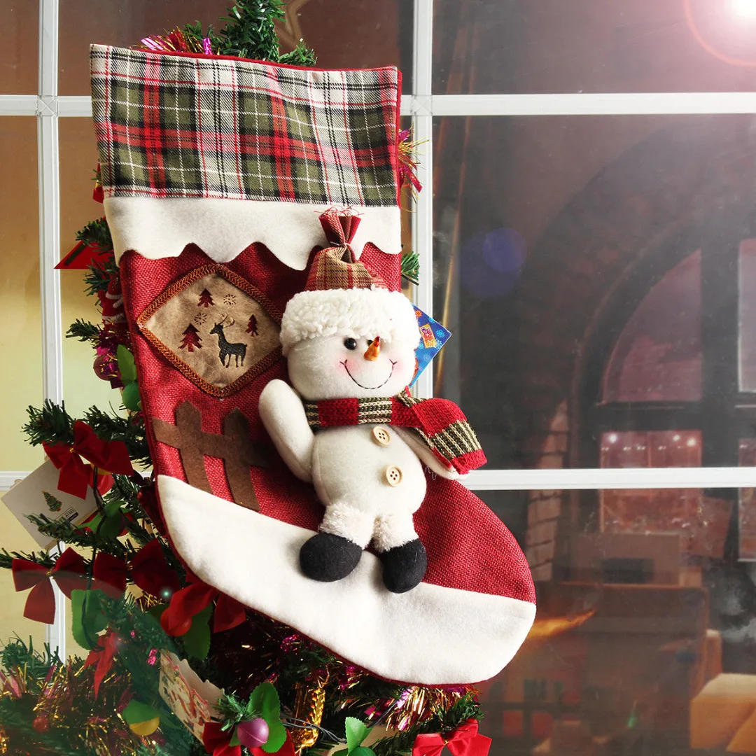 2019 Newest 3D Personalised Embroidered Christmas Santa Snowman Candy Stocking Gift Bag