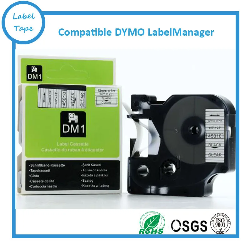 Сменная кассета 1PK DYMO D1 45010 черная на прозрачной этикетке для этикеток серии