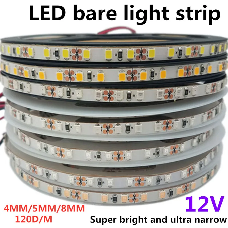 Световая панель супер яркая 12V2835led лампа с 4 мм/5 мм/8 мм узкая версия голая доска не Водонепроницаемая светодиодная мягкая световая полоса