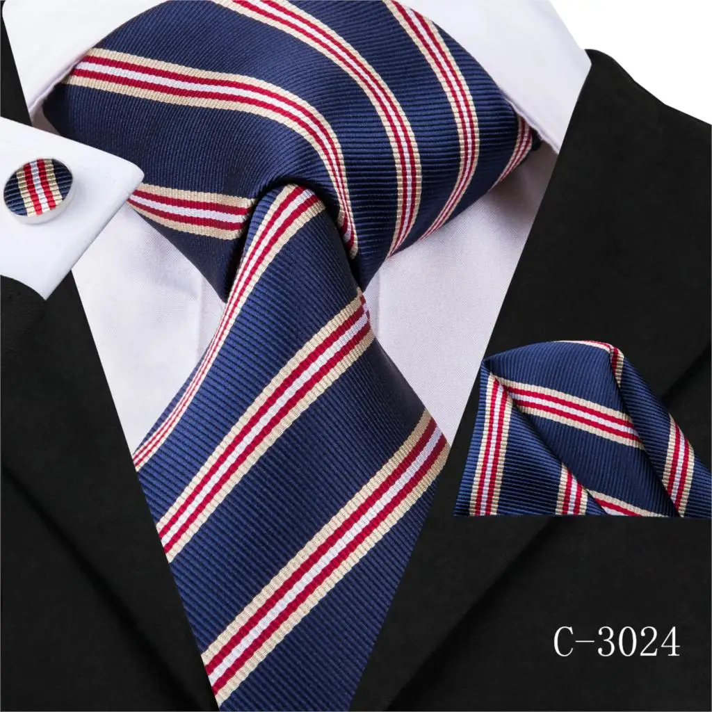 C-3014 Hi-Tie мужской галстук шелковый галстук Клетчатые Коричневые галстуки для мужчин высококачественный носовой платок запонки набор мужской свадебный кармашек квадратный галстук - Цвет: C-3024