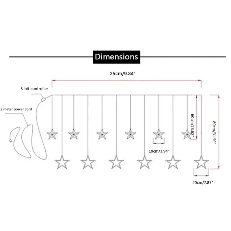 

Window Curtain 138 LED Lights String Remote Control 12 Stars 8 Flashing Modes Bedroom Ornament Wedding Birthday Christmas Party