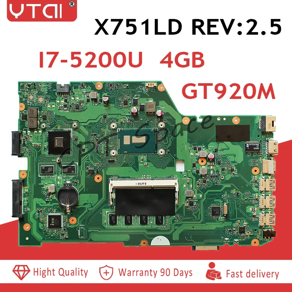 

I5-5200U REV:2.5 For ASUS X751L K751L K751LN X751LK X751LD REV 2.5 I5-5200U laptop notebook motherboard DDR3 HM86 100% test