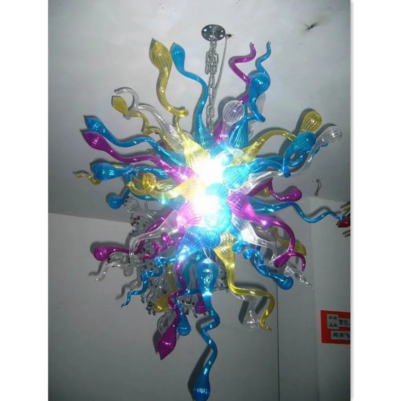 Artistic Blown Glass Chandeliers Turquoise Blue LED Flower Lighting for Sale