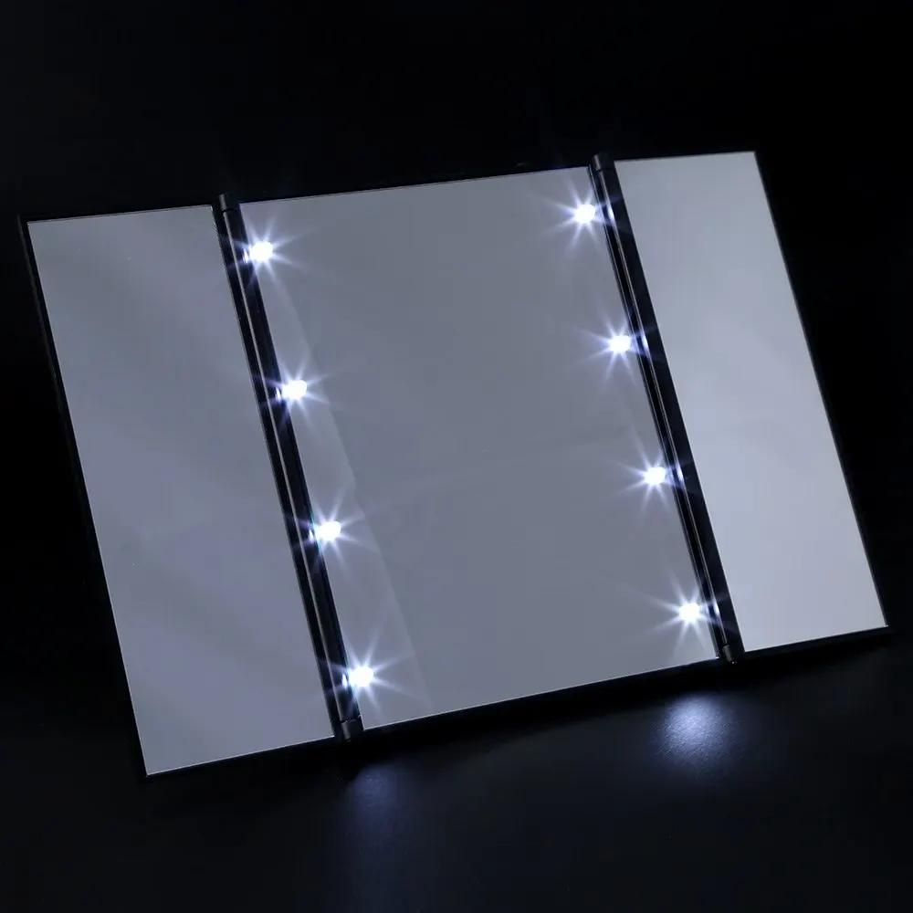 

Make-up Adjustable Tabletop Countertop Make Up Mirror 3 Folding Portable Touch Screen New Design 8 LEDs Lighted Makeup Mirror