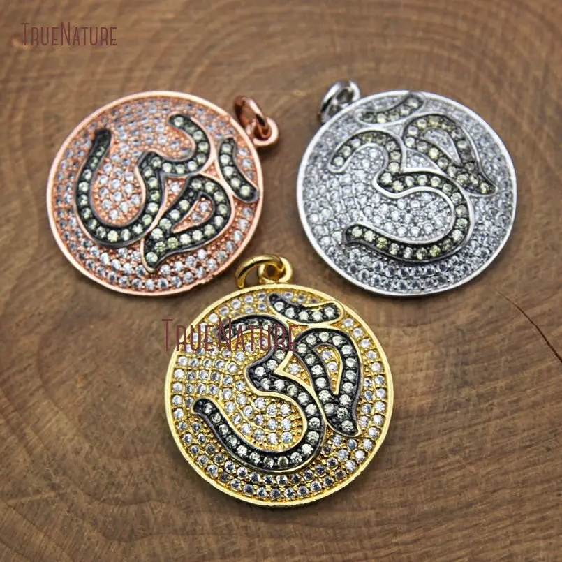 20171215-PM9175- Copper Pendant Om Micro Pave  Clear  Czech Zircon Disk Pendant_7 - 