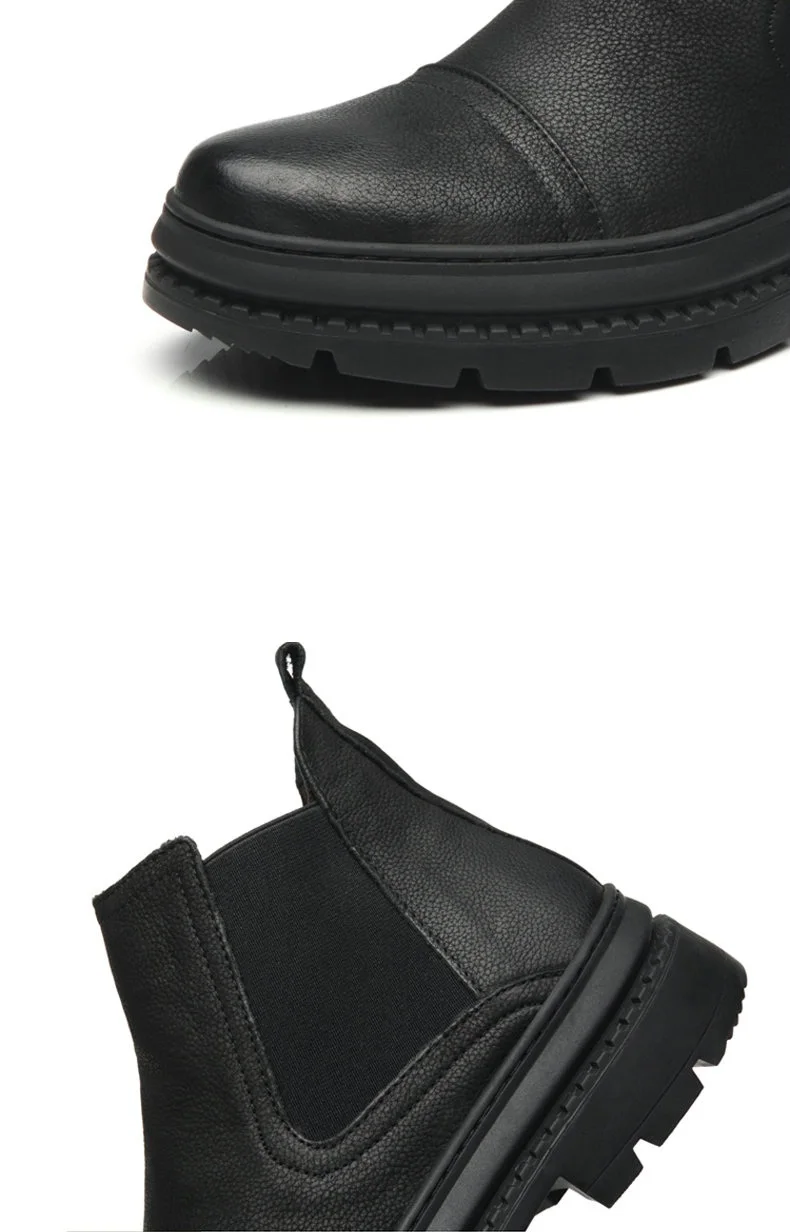 Большие размеры 38-47, ботинки «Челси» Мужская зимняя обувь Черная Мужская обувь из натуральной кожи на толстой подошве теплые плюшевые