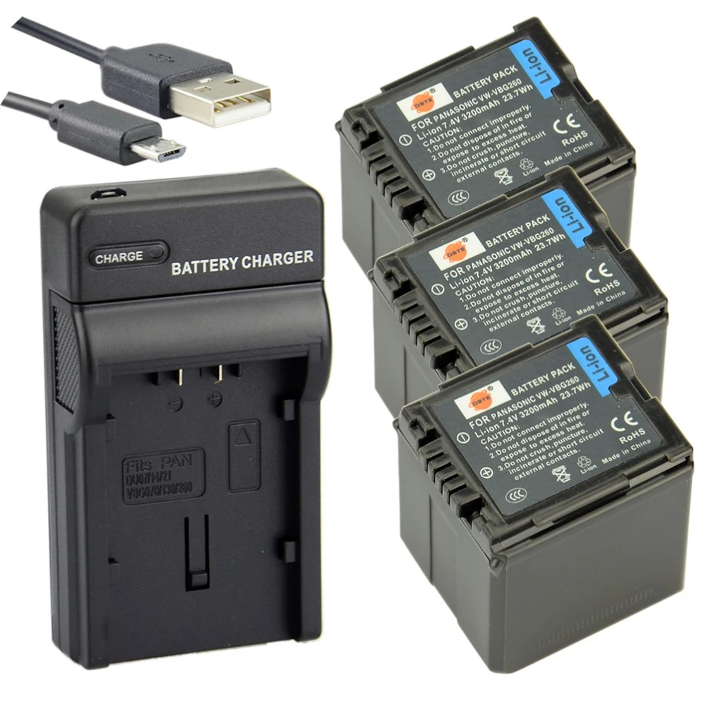 

DSTE 3PCS VW-VBG260 Li-ion Battery + UDC61 USB Port Charger for Panasonic HDC-SD1 HDC-HS9 HDC-SX5 HDC-DX1 NV-GS320 Camera