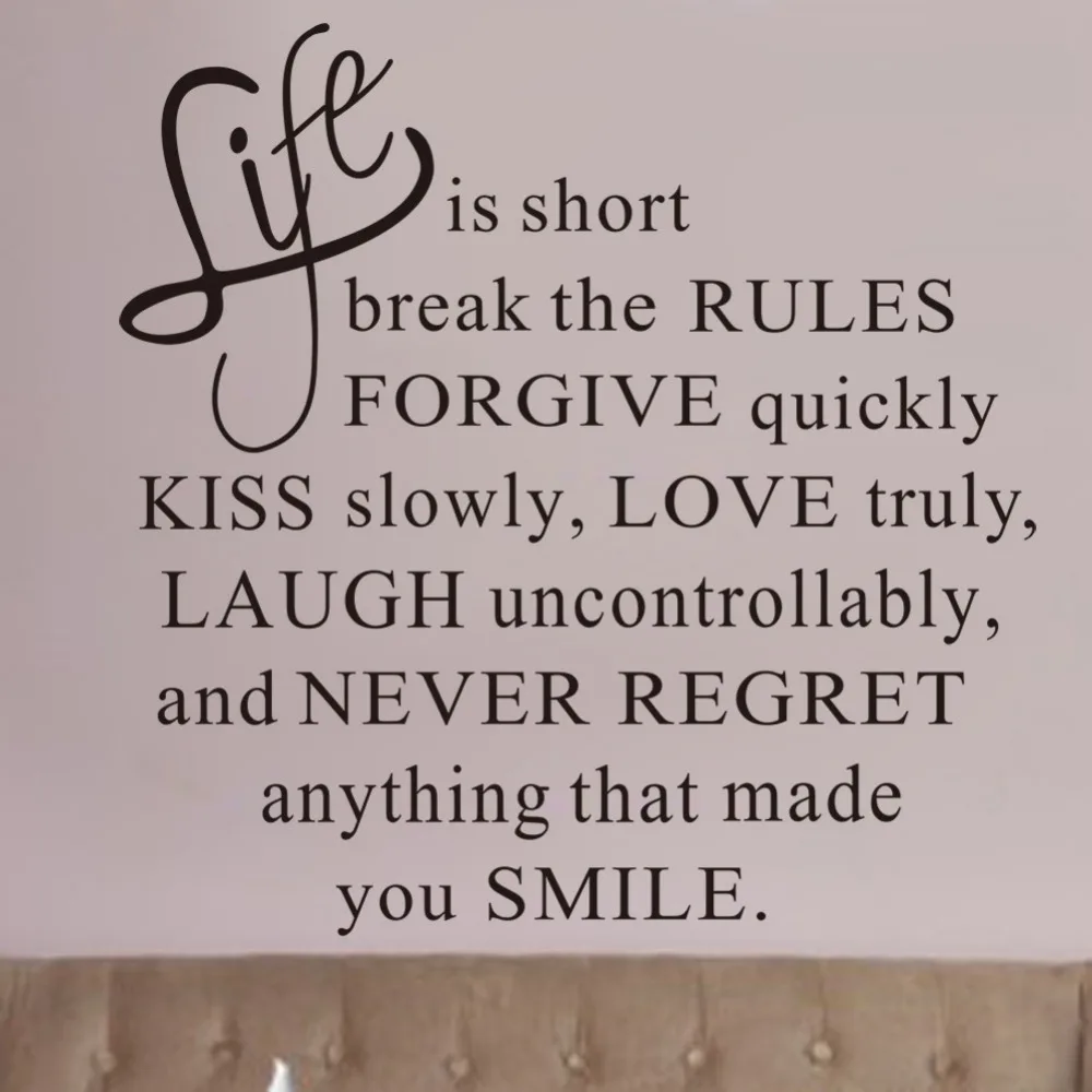 life is short English quotes wall stickers adesivo de parede removable vinyl arts wall decals bedroom decor in Wall Stickers from Home & Garden on