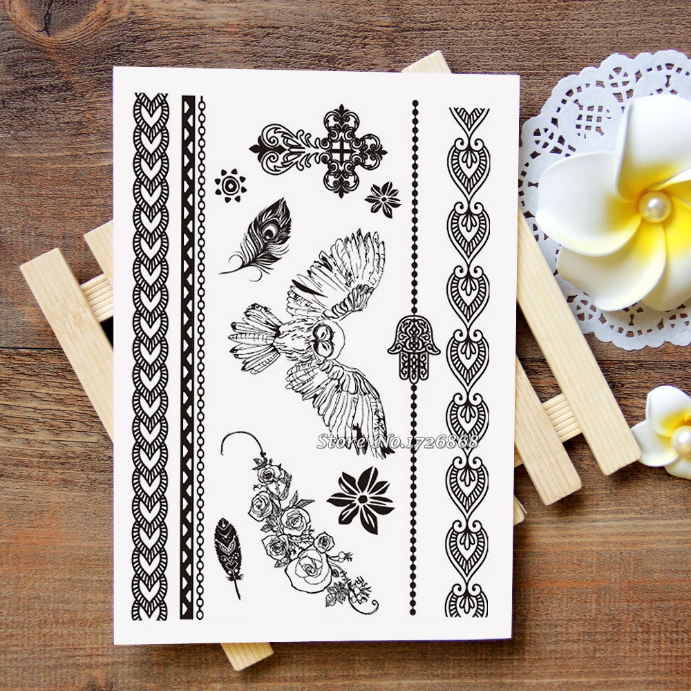 

Waterproof Metallic Gold Silver White Temporary Tattoo For Black India Henna Tattoo Love Flower Pattern #005