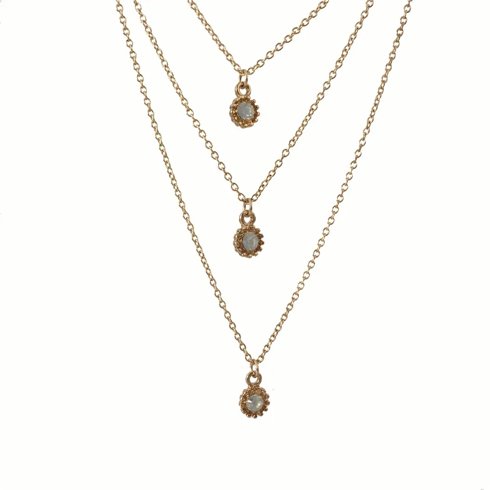 

LOVELY WOMEN NECKLACE GOLD COLOR PLATING MINT STONE PENDANT LAYERED NECKLACE