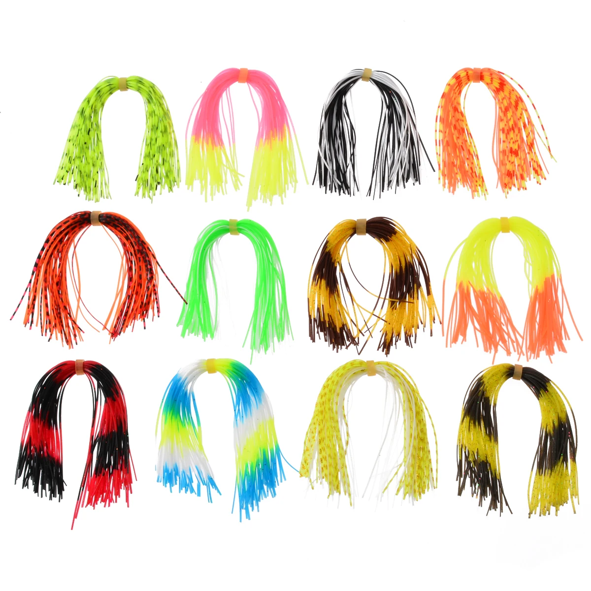 12 Bundles 50 Strands Silicone Fishing Skirts Spinner Bait Swim Bass Lure Thread Artificial Lures Jig Fishing Tackle Mixed Color