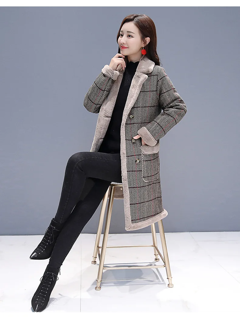 Photo photo Color 1951 Laine Longues Vêtements Manteau Manches À Cachemire Épaississent Treillis En Manteaux Élégant Hiver Automne Nouveau Femme De Color Mode R41wU1