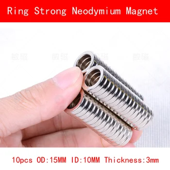 

10PCS OD 15mm ID 10mm thickness 3mm neodymium ring magnet strong rare earth N35 NdFeB permanent magnet