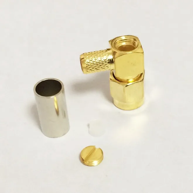 1 шт. RP-SMA Мужская вилка правый угол РЧ коаксиальный обжимной конвертер для RG58 RG142 RG400 LMR195 кабель анодированные золотом