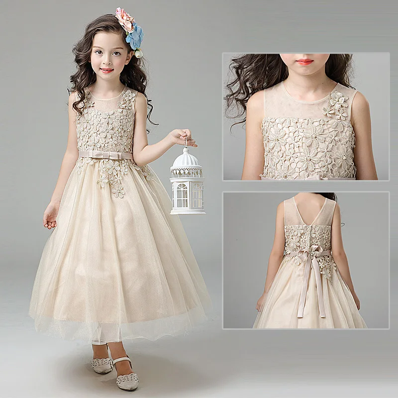 

3267 Golden Embroidery Costume Princess Sleeveless Long kids dresses for girls wedding dresses wholesale kid toddler clothes lot