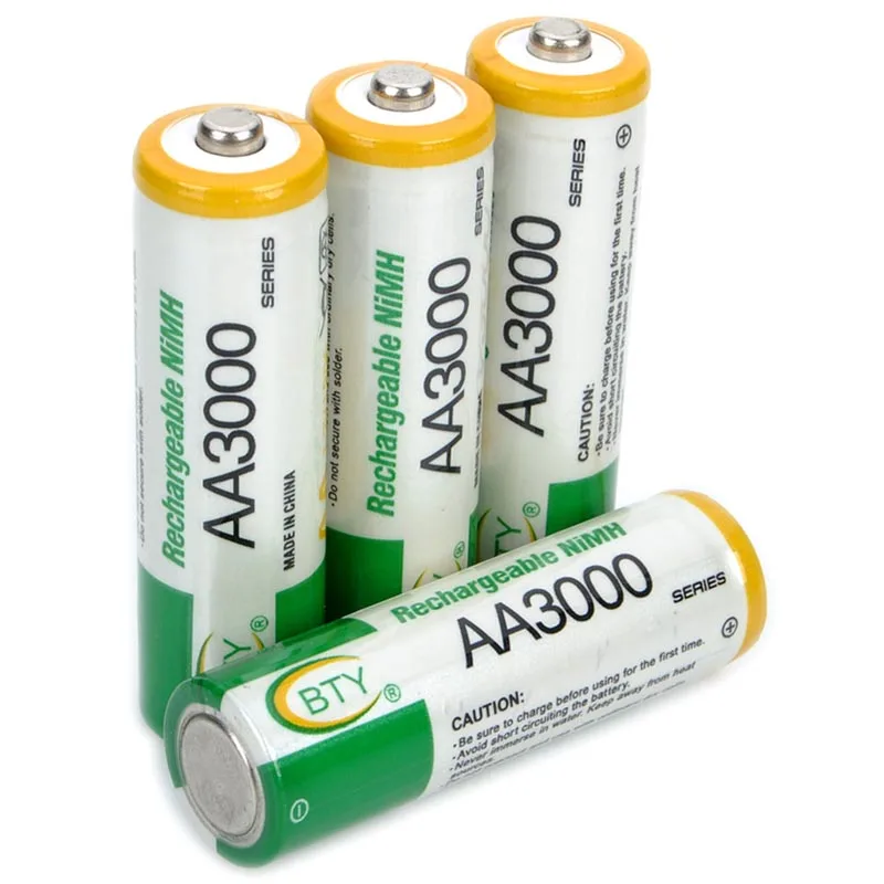 4 шт./лот BTY перезаряжаемые 1,2 V 3000mAh Ni-MH AA батареи NiMH AA батареи для камер, игрушек и электронных устройств