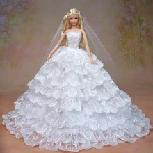 Платье+ вуаль+ букет/роскошное Кружевное белое свадебное платье для невесты, модная одежда, аксессуары для куклы Барби Kurhn