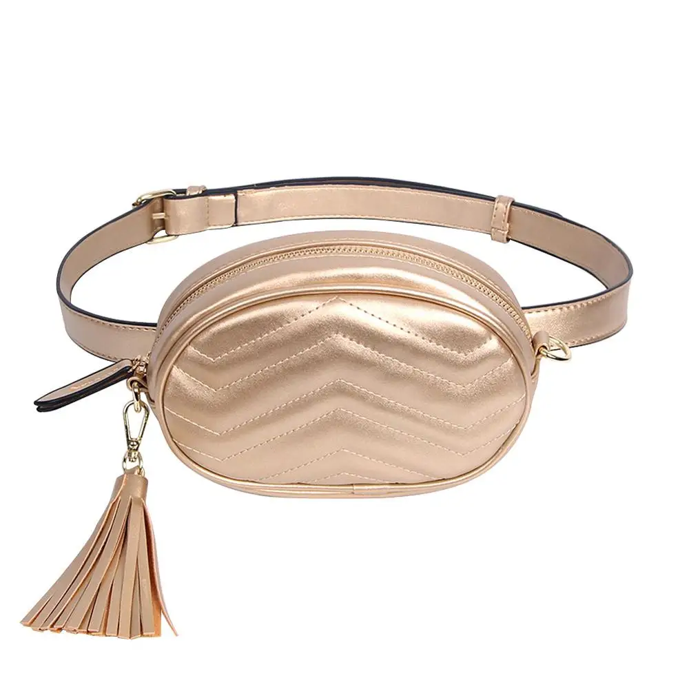 Поясная сумка, женская сумка на пояс, роскошная брендовая сумка с кисточками, женская сумка из искусственной кожи, нагрудная сумка, сумки на плечо, Женский откидной ремень, кошельки - Цвет: Золотой