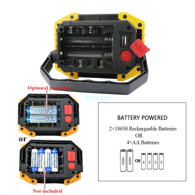LED Flood Light led flood light Portable COB 20W Rechargeable Flood light Outdoor lamp lighting flashlight torch optional purchase 18650 battery