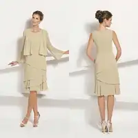 Alexzendra O - Neck ชีฟองฉัตรเข่าความยาว 2018 ชุดเจ้าสาวพร้อมเสื้อ Plus ขนาดแม่ชุด M170010
