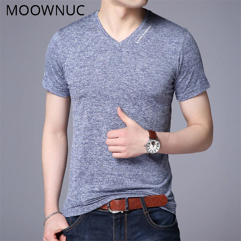 

T-shirt 2019 Summer Short Sleeve Casual Mens Clothing MOOWNUC MWC Fashion Shirt Mens Solid Color Dress Shirt Slim Fit Streetwear