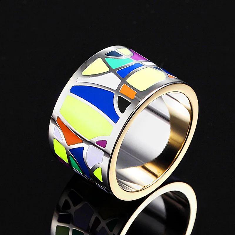 Colorful Enamel Rings For Women Party Anniversary Jewelry Brand
