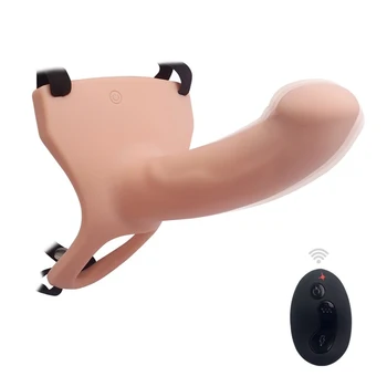 10 Speed Remote Control Hollow Strapon Dildo Vibrator for Men Big Silicone Male Penis Extension Strap on Dildo with Harness 2019 1