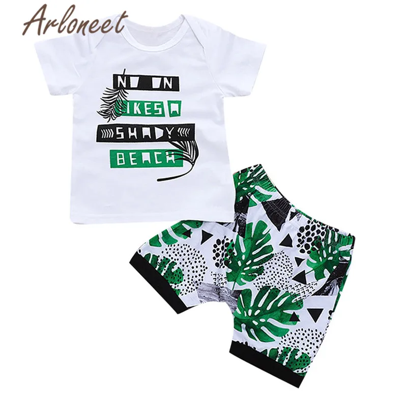 

ARLONEET Clothes baby boy beach shirt soft shorts letter T shirt Leaves print shorts top 2pcs 2019 kids soft Summer girl Outfits