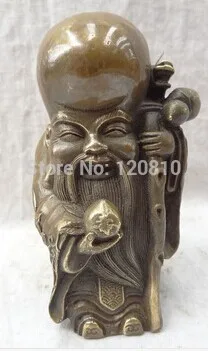 

Chinese Copper Bronze Collect FengShui Shou Star Peach Longevity God Statue