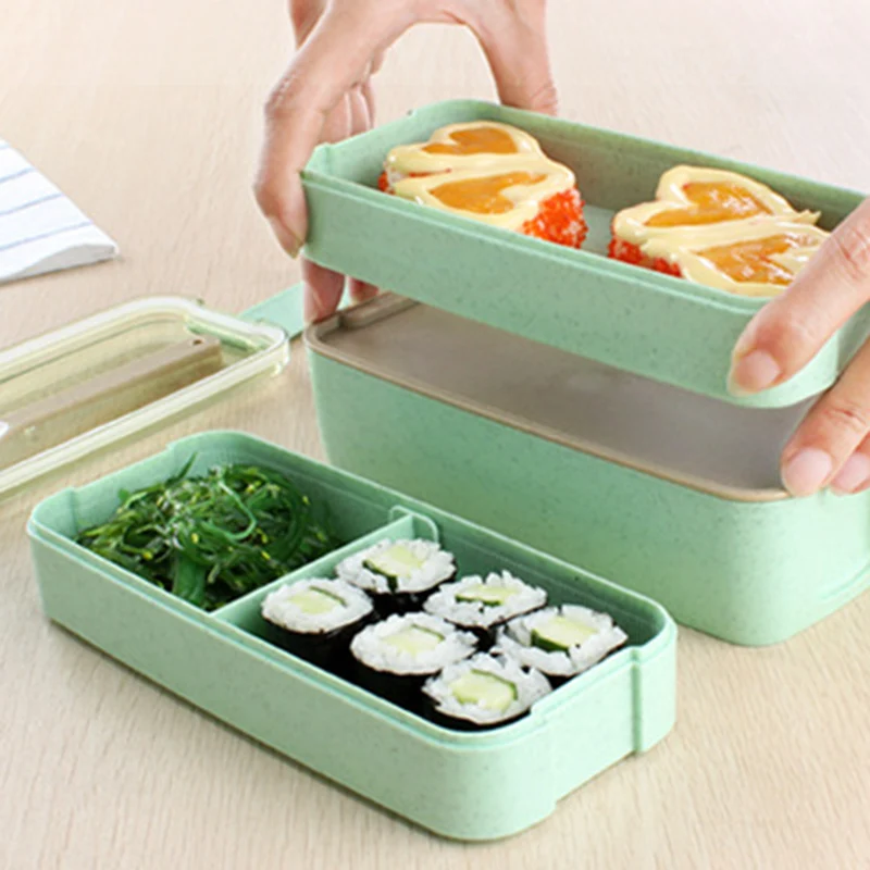 IVYSHION Портативный Ланч-бокс 3 слоя пшеничной соломы Bento коробки микроволновая посуда для детей для пикника контейнер для хранения еды Ланчбокс