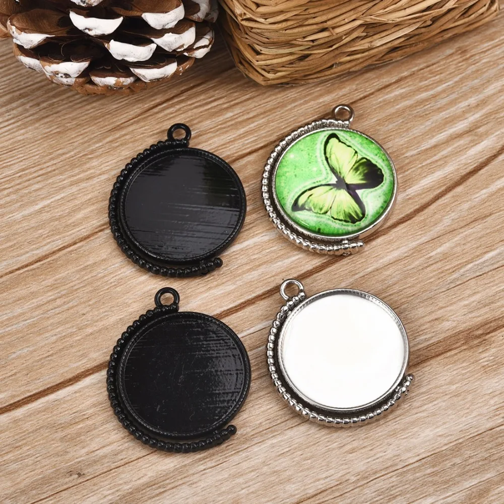 Zinc Alloy Rotatable Double Sided Round Pendant Cabochon Setting 25mm Bezel Plated (6)