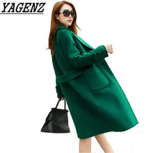 Осень/зима Женская ветровка шерстяная куртка пальто корейское Свободное длинное пальто большой размер теплое женское Шерстяное Пальто 4XL