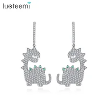 LUOTEEMI, милые серьги-гвоздики в форме динозавра для женщин, вечерние, роскошный дизайн, креативный CZ камень, два цвета, Pendientes, рождественский подарок