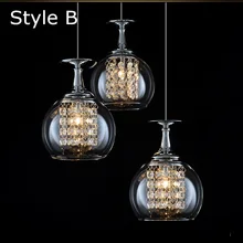 Envío gratis 3 luces comedor colgante cristal tready taza de vino lámpara colgante cristal led Bar lámparas de cristal de la cocina luz