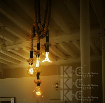 

Free shipping Loft industrial lamp hemp rope pendant lights Europe Style E27 Hand Knitted lamps For Loft Bar Coffee Restaurant