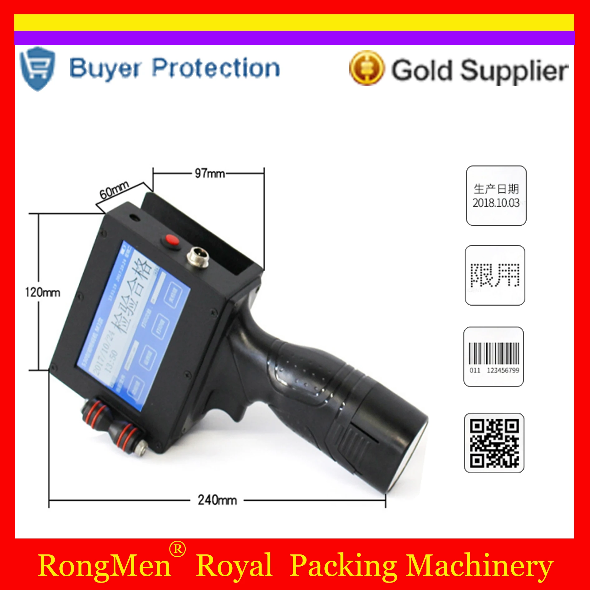 

Handheld Intelligent Inkjet Printer,Barcode logo date codes printing Touch Screen Ink Date Coder Coding machine