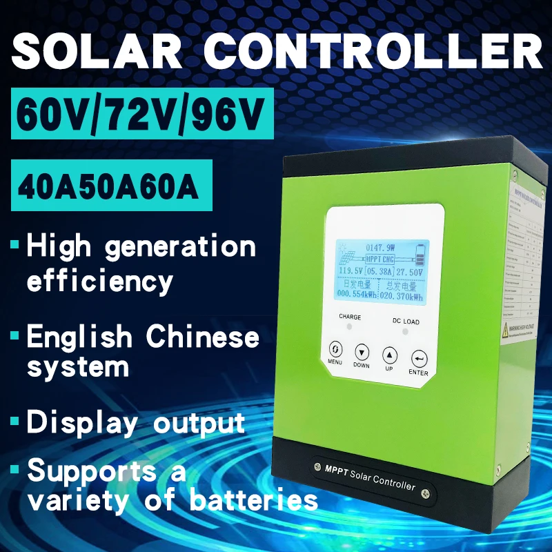Mppt контроллер солнечной зарядки 40A 50a 60a регулятор панели 60 в 72 96 ЖК дисплей авто