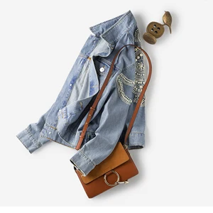 Уличная хлопковая джинсовая куртка с жемчужинами, Свободное пальто для отдыха с вышитыми жемчужинами, короткие женские Топы с длинным рукавом, модная новинка - Цвет: Синий